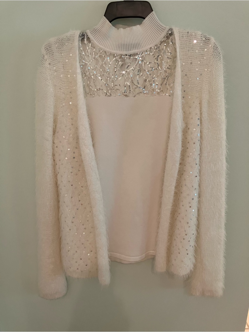 Women’s Cream Sequined Sweater Set
